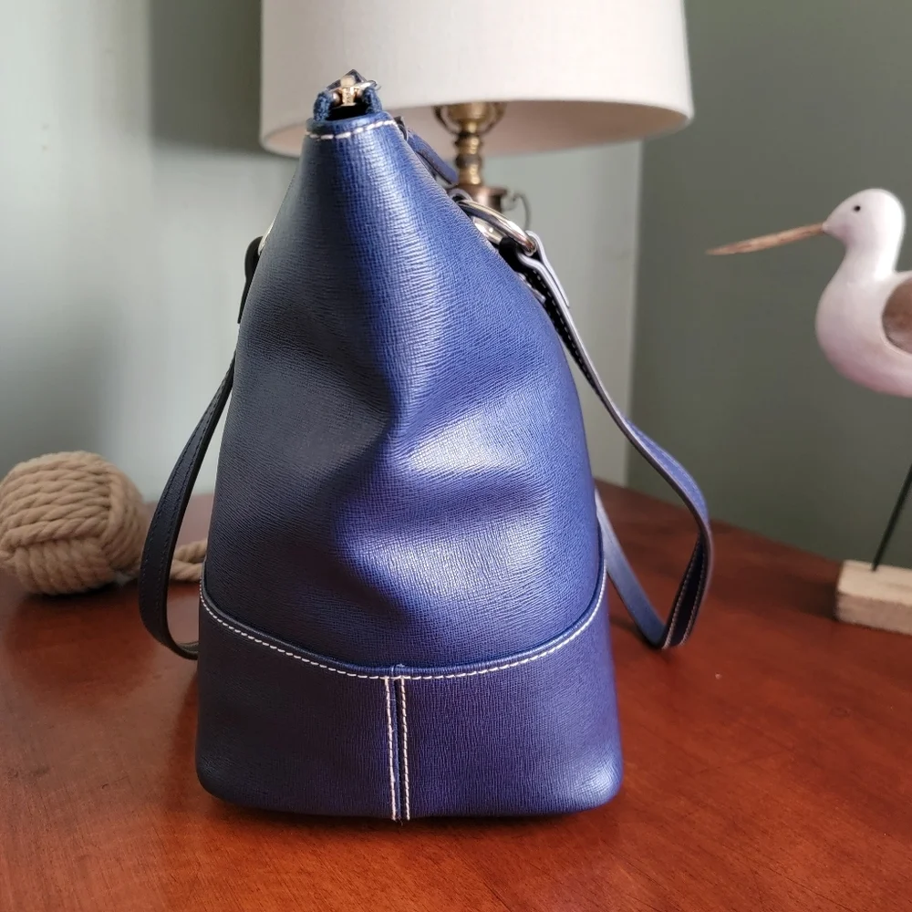 Dooney & Bourke Blue Saffiano Leather Top Zip Shopper Tote Bag